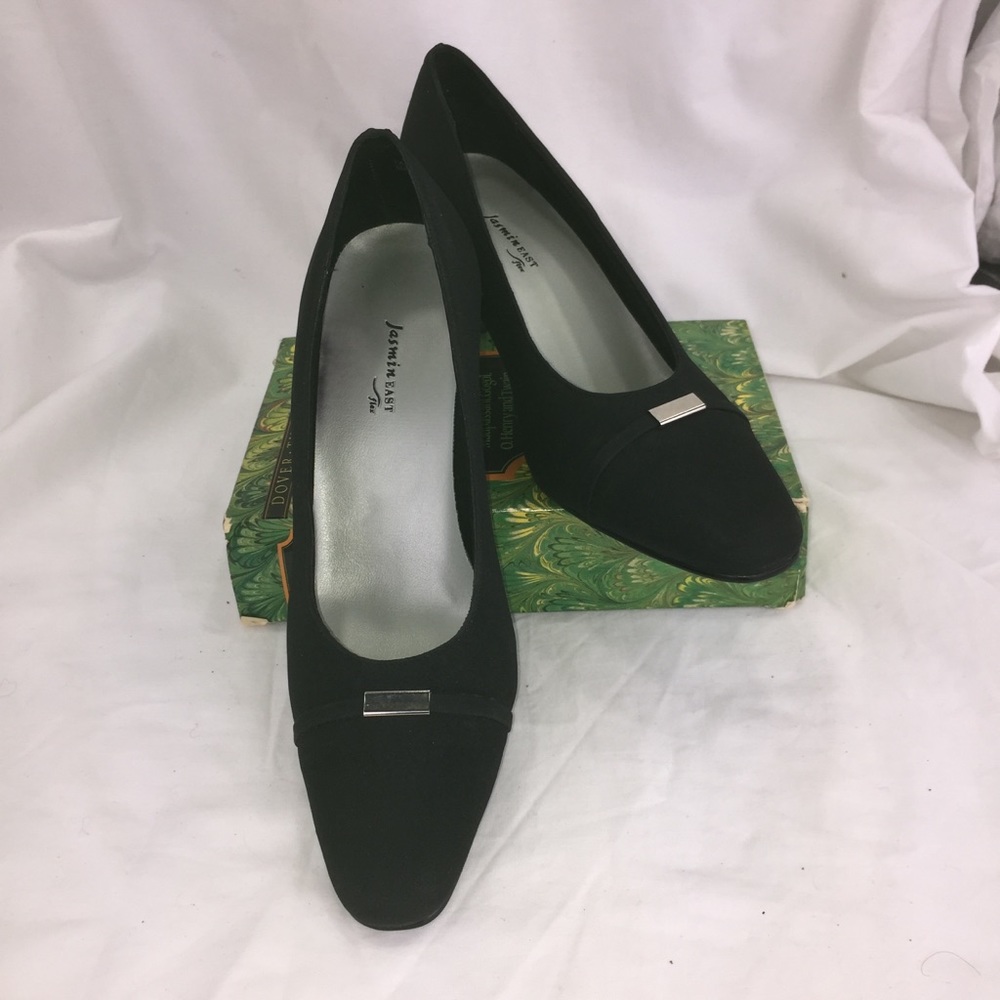 Jasmin East Black Matte Fabric Dress Pumps Silver Accent